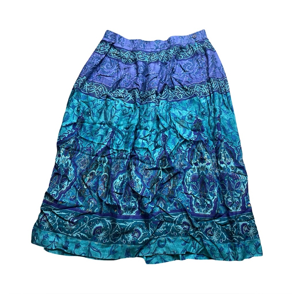 Vintage Boho Blue and Indigo Midi Skirt Size L
